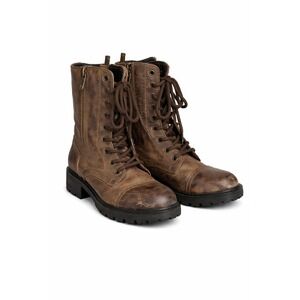 Rosaline Brown Leather Combat Boots Womens 8.5M Lace Up Side Zip Distressed Moto